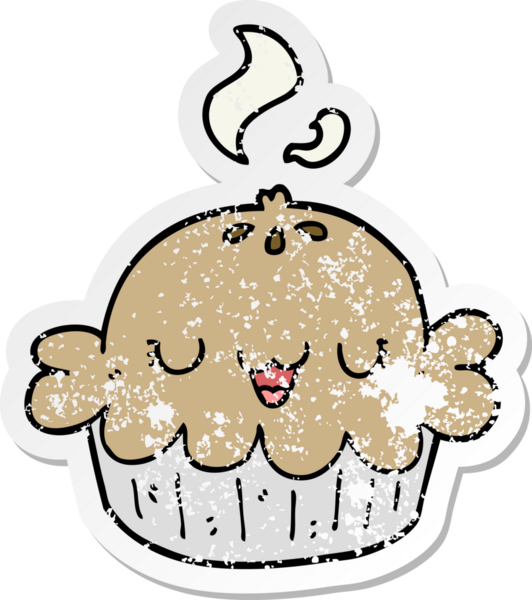 Bir insan tarafından çizilmiş şirin bir karikatür pastasının sıkıntılı çıkartması.