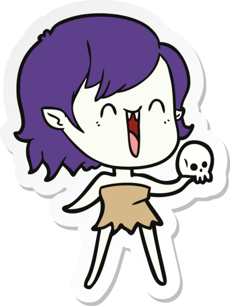 Bir insan tarafından çizilmiş şirin, mutlu bir vampir kızın çıkartması.