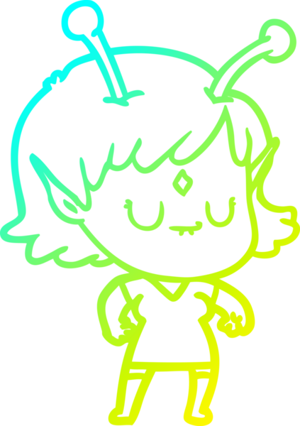 Bir insan tarafından çizilmiş bir uzaylı kız çizgi filmi.