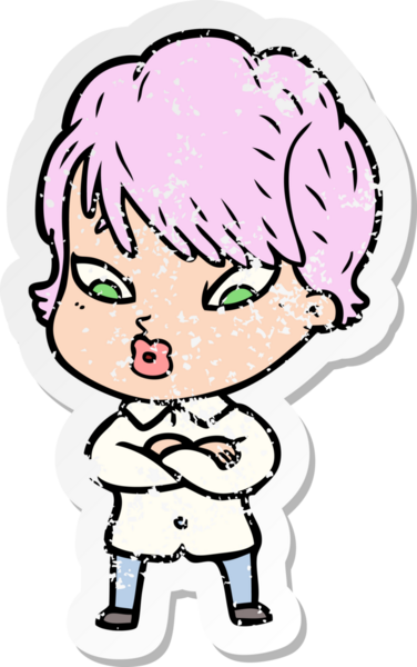 Bir insan tarafından çizilmiş karikatür bir kadının sıkıntılı çıkartması.