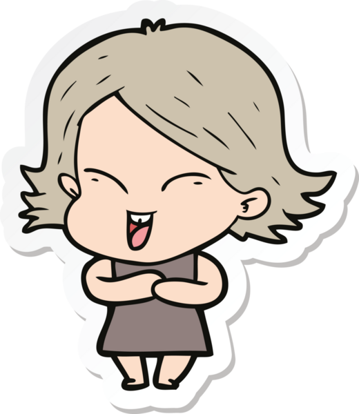 Bir insan tarafından çizilmiş mutlu bir çizgi film kızının çıkartması.