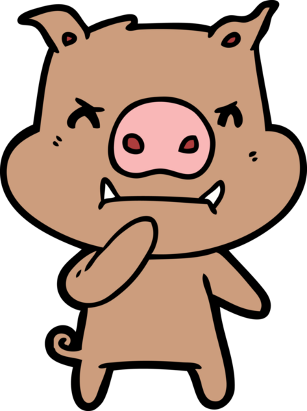 Bir insan tarafından çizilmiş kızgın çizgi film domuzu.