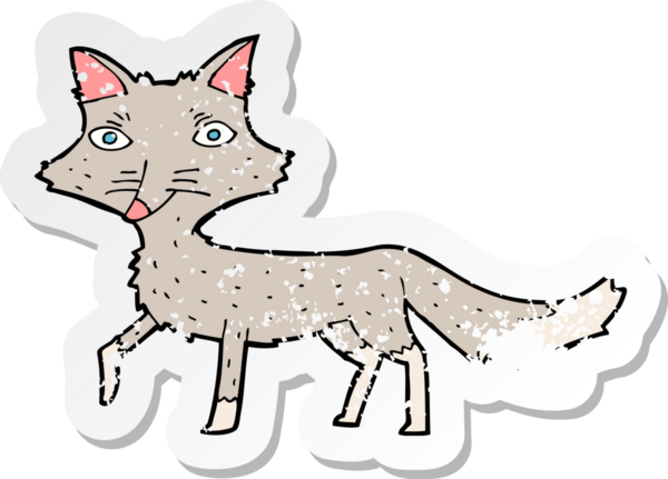 Bir insan tarafından çizilmiş küçük bir kurdun gerilmiş çıkartması.