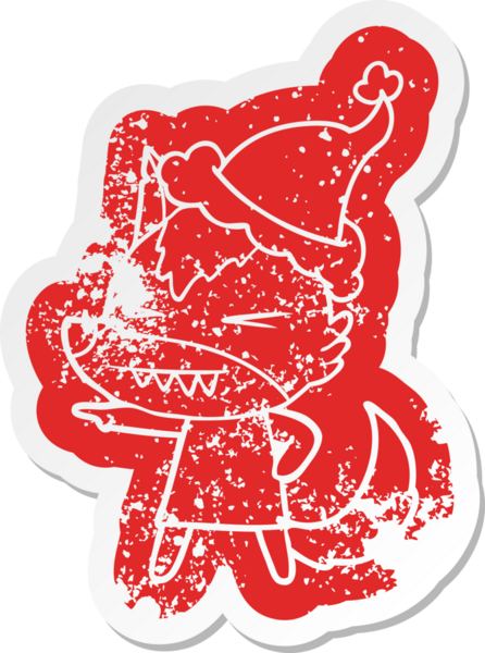 Kızgın kurt çizgi filmi, bir insan tarafından çizilmiş Noel Baba şapkasının çıkartması.