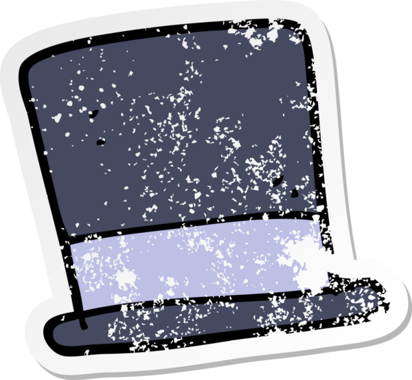 Bir insan tarafından çizilmiş çizgi film silindir şapkasının gerilimli çıkartması.