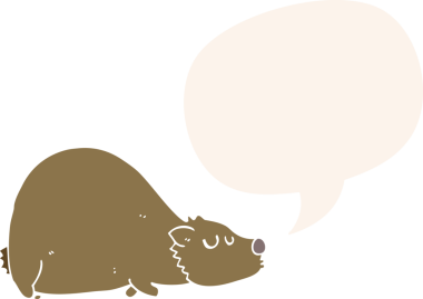 Bir insan tarafından çizilmiş eski tarz konuşma baloncuğu olan çizgi film ayısı.