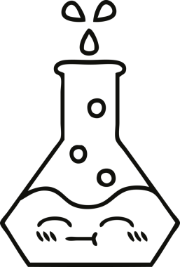Bir insan tarafından çizilmiş bir bilim şişesinin çizgi çizimi.
