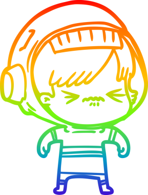 Gökkuşağı gradyan çizgi çizimi bir insan tarafından çizilmiş astronot bir kadın.