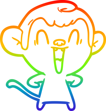 Gökkuşağı gradyan çizgi çizimi bir insan tarafından çizilmiş gülen maymun