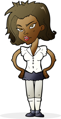 Bir insan tarafından çizilmiş kalçaları olan çizgi film kadını.