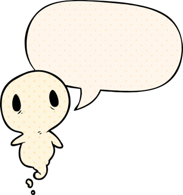 Bir insan tarafından çizilmiş çizgi roman tarzında konuşma balonu olan şirin bir hayalet.