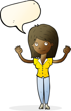 Bir insan tarafından çizilmiş bir konuşma balonuyla el ele tutuşan çizgi film kadını.