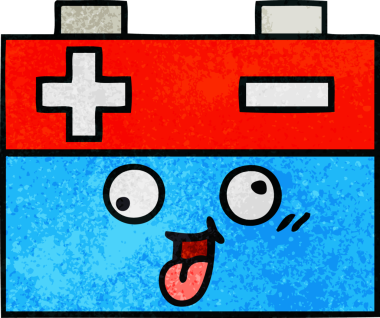 Bir insan tarafından çizilmiş bir araba aküsünün retro grunge desen karikatürü