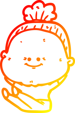 Bir insan tarafından çizilmiş mutlu, yaşlı bir kadının sıcak çizgi çizimi.