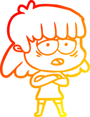 Bir insan tarafından çizilmiş, karikatür çizen, yorgun bir kadın.