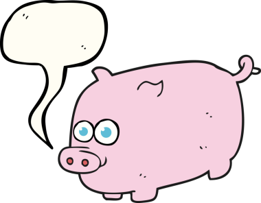 Bir insan tarafından çizilmiş serbest konuşma balonu çizgi film domuzu.