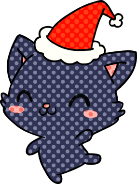 Bir insan tarafından çizilmiş kawaii kedisinin el çizimi karikatürü.