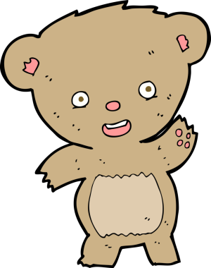 Bir insan tarafından çizilmiş oyuncak ayıyı sallayan çizgi film.