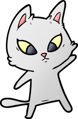 Bir insan tarafından çizilmiş kafası karışmış çizgi film kedisi.