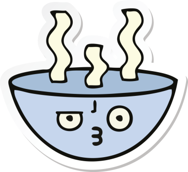 Bir insanın çizdiği sıcak çorba kasesinin çıkartması.