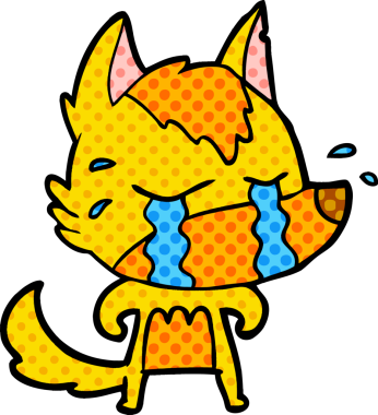 Bir insan tarafından çizilmiş üzgün küçük tilki çizgi film karakteri.