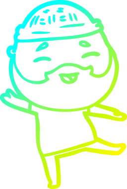 Bir insan tarafından çizilmiş, mutlu, sakallı, çizgi film karakteri.