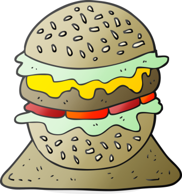 Bir insan tarafından çizilmiş serbest çizim, lezzetli bir hamburger.