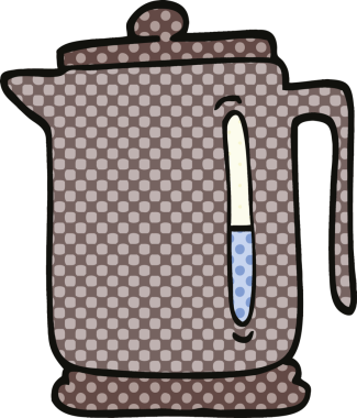 Bir insan tarafından çizilmiş çizgi roman tarzı bir çaydanlık.