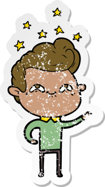 Bir insan tarafından çizilmiş heyecanlı bir karikatür çıkartması.