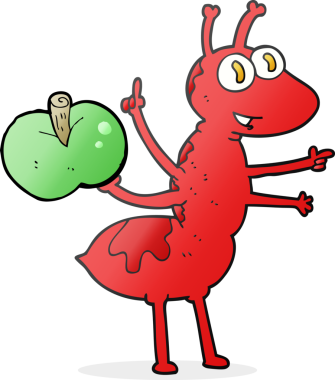 Bir insan tarafından çizilmiş elmalı karınca resmi.