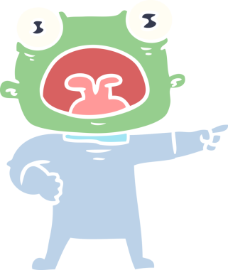 Düz renkli çizgi film. Bir insan tarafından çizilmiş garip uzaylı çığlıkları.