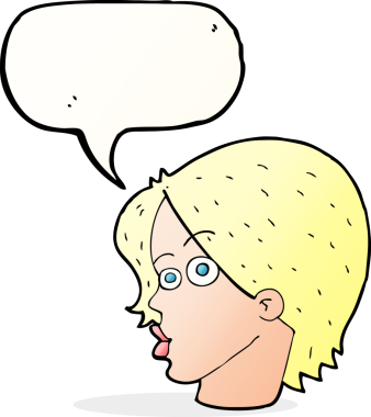 Bir insan tarafından çizilmiş konuşma baloncuğu olan bir kadın yüzü.