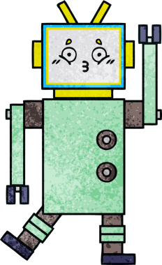 Bir insan tarafından çizilmiş bir robotun retro grunge dokusu