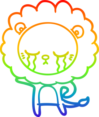 Gökkuşağı gradyan çizgisi bir insan tarafından çizilmiş ağlayan bir aslanın çizimi