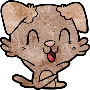 Bir insan tarafından çizilmiş gülen çizgi film köpeği.