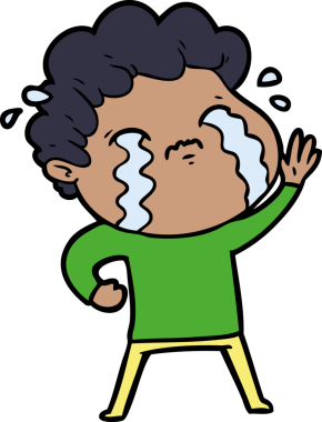 Bir insan tarafından çizilmiş ağlayan çizgi film adamı.