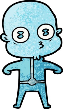 Bir insan tarafından çizilmiş garip kel uzay adamı çizgi filmi.