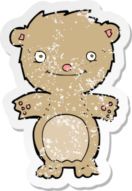 Bir insan tarafından çizilmiş mutlu, küçük oyuncak ayının depresif çıkartması.