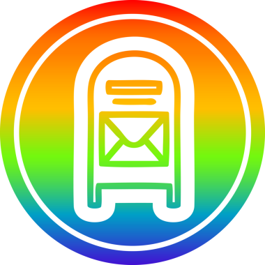 Bir insan tarafından çizilmiş gökkuşağı gradyanı olan posta kutusu dairesel simgesi