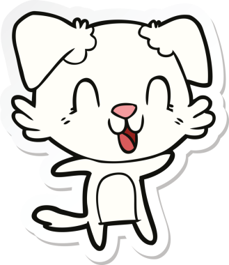 Bir insan tarafından çizilmiş gülen bir köpeğin çıkartması.