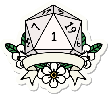 Bir insan tarafından çizilmiş doğal bir d20 zar etiketi.