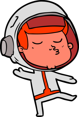 Bir insan tarafından çizilmiş kendine güvenen bir astronot çizgi filmi.