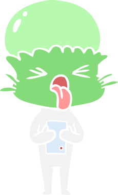 Bir insan tarafından çizilmiş düz renkli çizgi film uzaylıları.