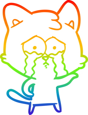 Gökkuşağı gradyan çizgi çizimi bir insan tarafından çizilmiş ağlayan bir kedi