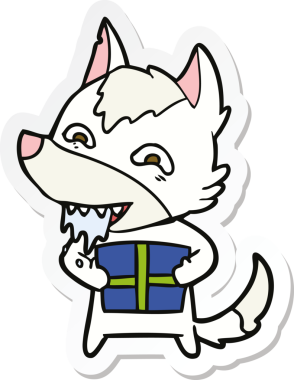 Bir insan tarafından çizilmiş bir karikatür aç kurdun Noel hediyesi.