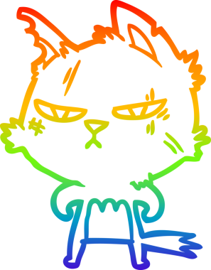 Bir insan tarafından çizilmiş sert bir çizgi film kedisinin çizimi.