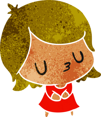 Bir insan tarafından çizilmiş sevimli bir kawai kızının eski çizgi film çizimi.