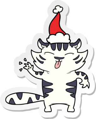 Bir insan tarafından çizilmiş Noel Baba şapkası takan beyaz bir kaplanın el yazısı.