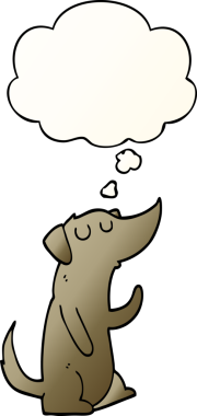 Düşünce baloncuğu olan çizgi film köpeği bir insan tarafından çizilmiş.