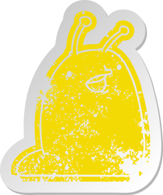 Bir insan tarafından çizilmiş sevimli bir kawaii sümüklüböceğinin sıkıntılı eski çizgi film çıkartması.